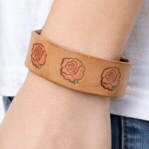 Handmade Leather Cuff Bracelet | Engraved Roses | Made in USA | Boho Western